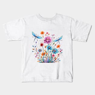 Dragonflies And Flower Doodle Art T Shirt Kids T-Shirt